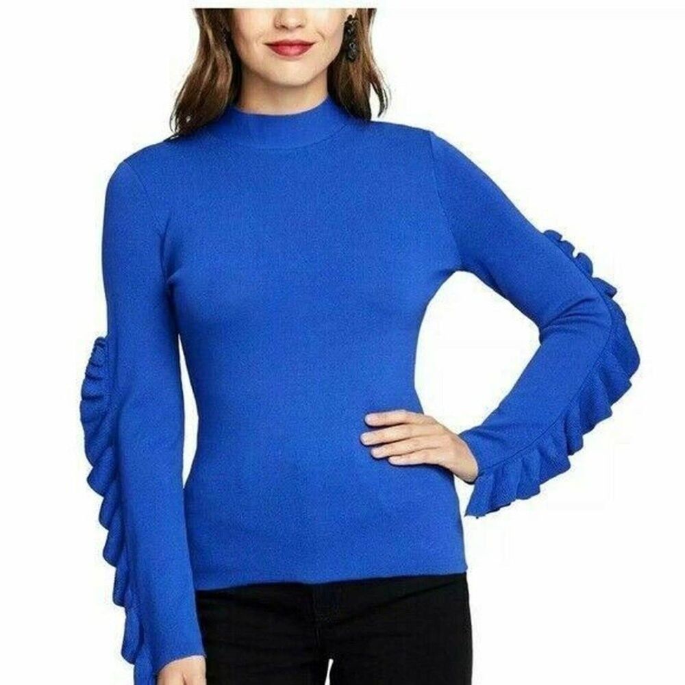 RACHEL RACHEL ROY Callum Ruffled Sweater Womens Size M V back Neck Long Sleeve